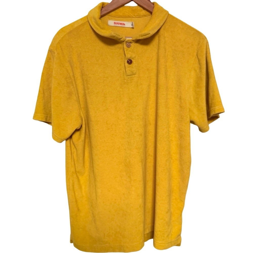 Birdwell Terry Cloth Polo Shirt XL Yellow Cotton Blend Surf Retro MA6007 70s